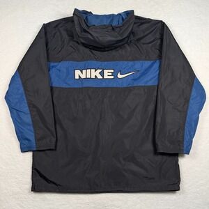 Nike Windbreaker Anorak Mens XL Black Blue Vintage 90s Half Zip Hooded Logo